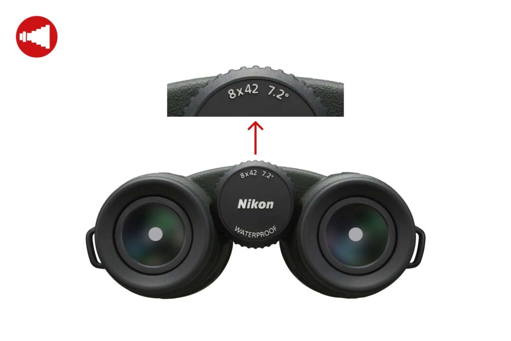 Erklärung der Zahlenangaben für Vergrößerung und Objektivdurchmesser an einem Fernglas