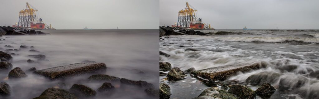 Vergleichsbild: links Fotoaufnahme mit Graufilter, rechts ohne.