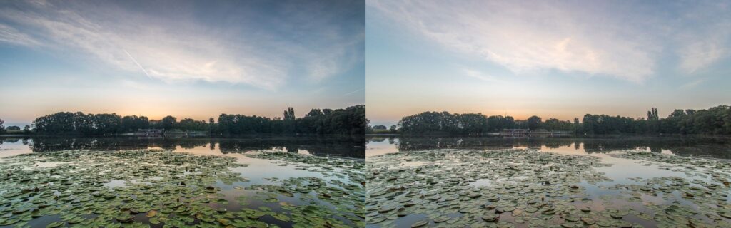 Vergleichsbild: links Fotoaufnahme mit Verlaufsfilter, rechts ohne.