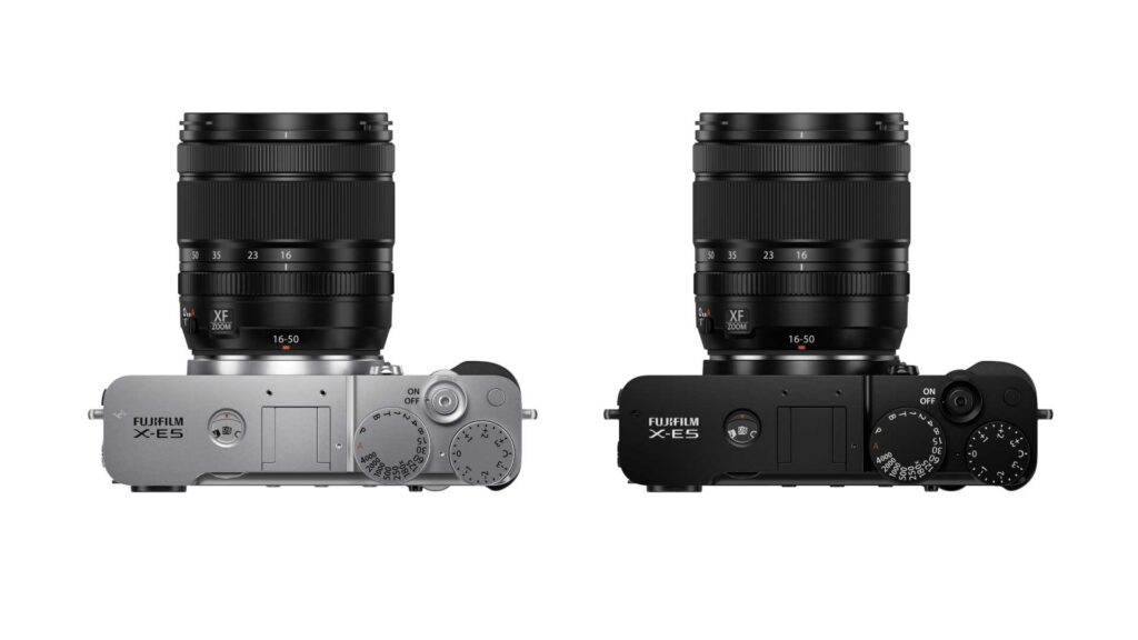Fujifilm x-E5 in Schwarz und Silber Draufsicht