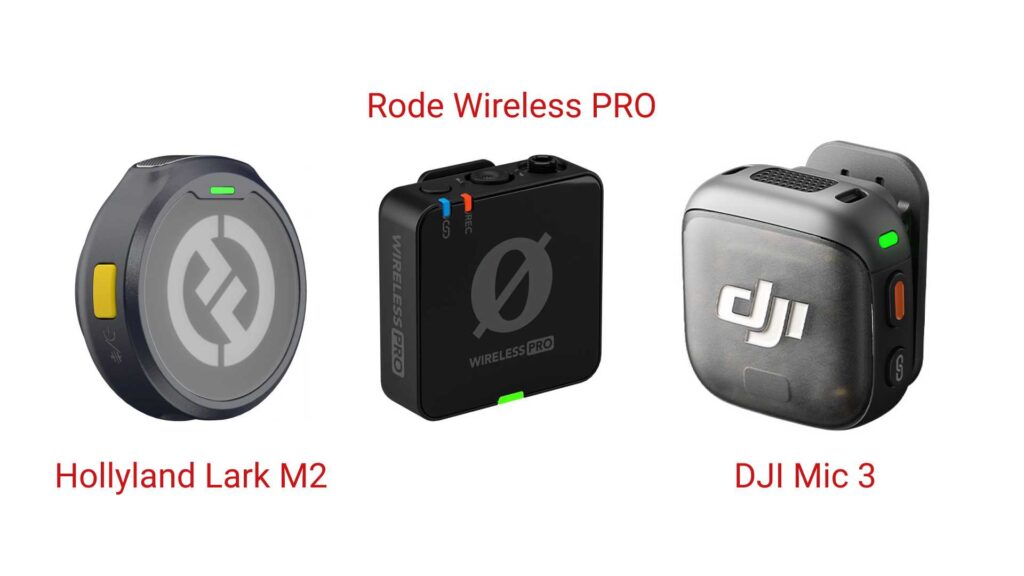Drei DJI Mic Mini 2 Alternative: Hollyland Lark M2, Rode Wireless PRO, DJI Mic 3.