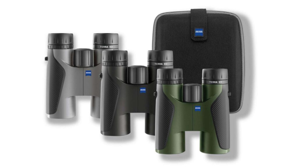 Zeiss Terra ED Ferngläser in drei Farbvarianten: grau, schwarz, grün