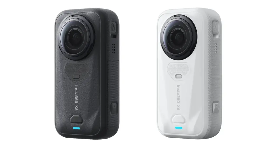 Vorderansicht der insta360 X6 Farbvarianten Midnight Black und Arctic White.
